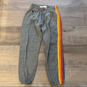 Aviator Nation Gray Joggers with Rainbow Stripe